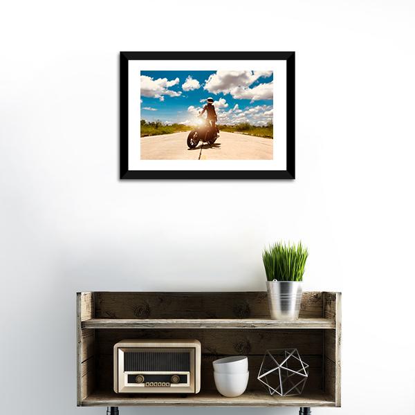 Rider On Motorcycle Canvas Wall Art-1 Piece-Framed Print-20" x 16"-Tiaracle