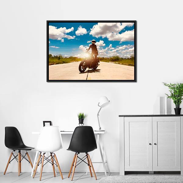 Rider On Motorcycle Canvas Wall Art-3 Horizontal-Gallery Wrap-25" x 16"-Tiaracle