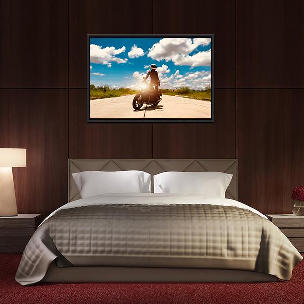 Rider On Motorcycle Canvas Wall Art-3 Horizontal-Gallery Wrap-25" x 16"-Tiaracle