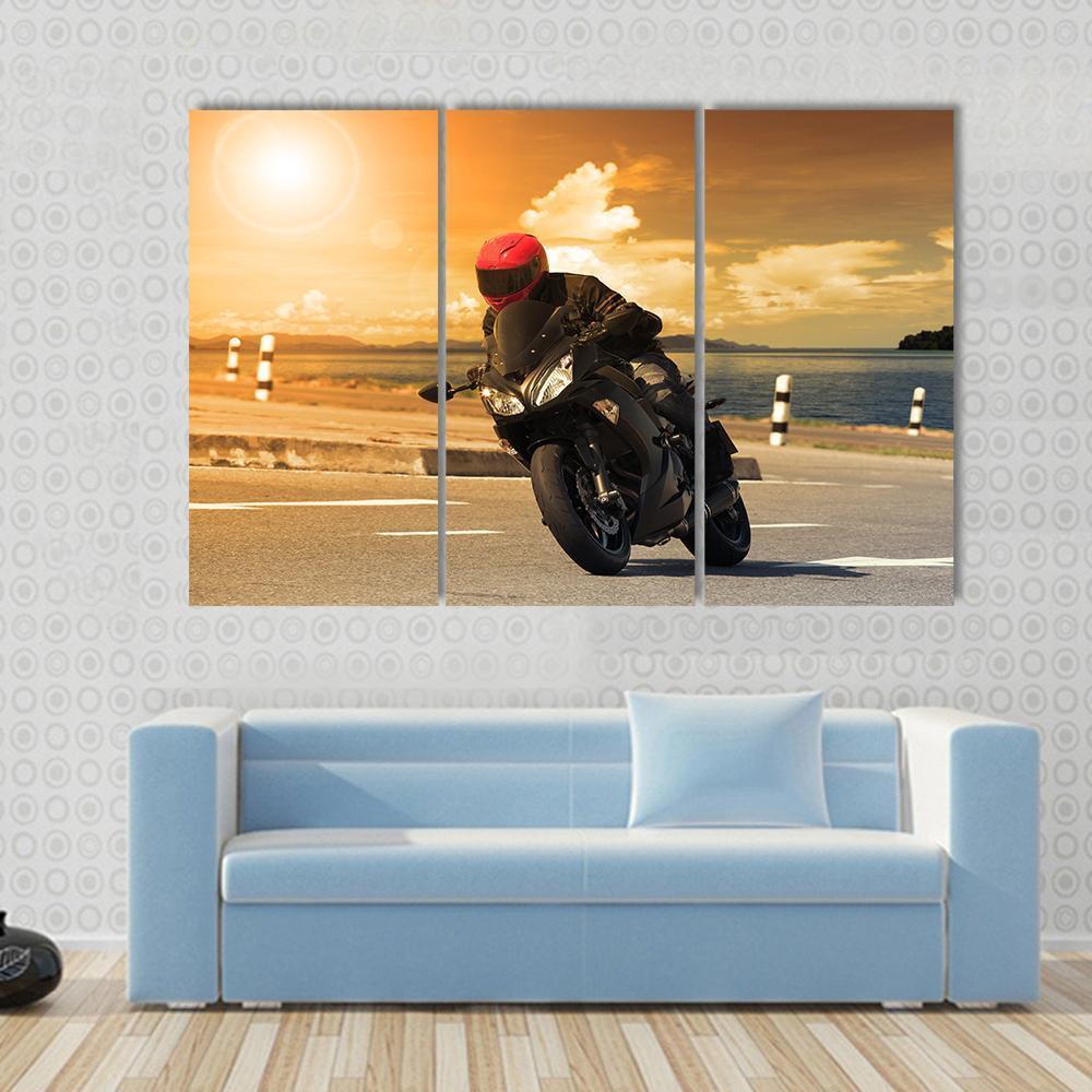 Rider With Rural Lake Canvas Wall Art-3 Horizontal-Gallery Wrap-37" x 24"-Tiaracle