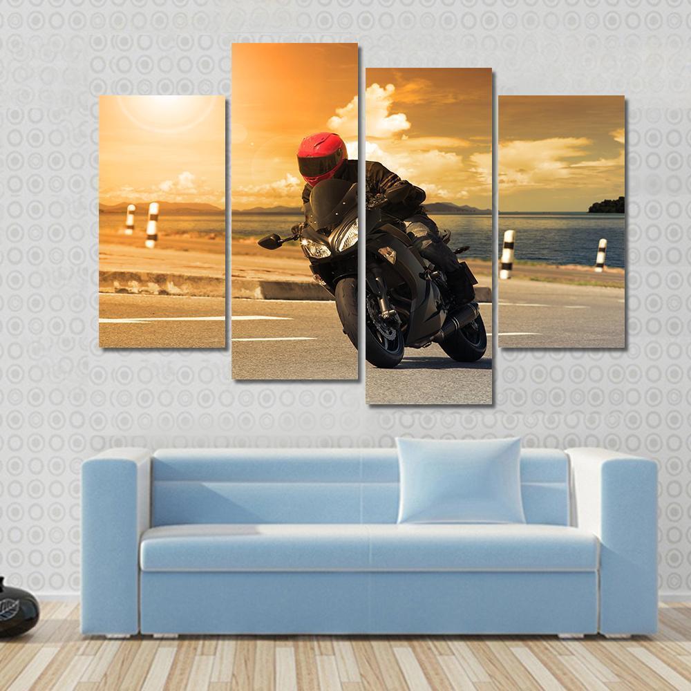 Rider With Rural Lake Canvas Wall Art-4 Pop-Gallery Wrap-50" x 32"-Tiaracle