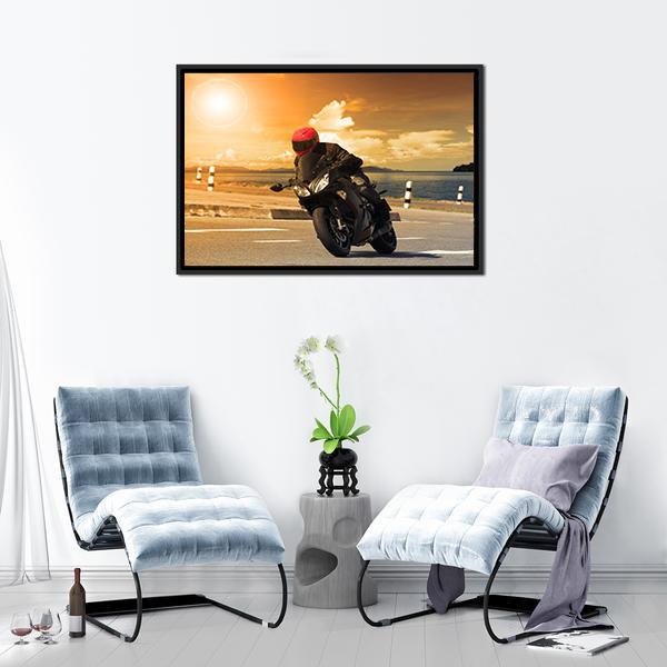 Rider With Rural Lake Canvas Wall Art-1 Piece-Floating Frame-24" x 16"-Tiaracle