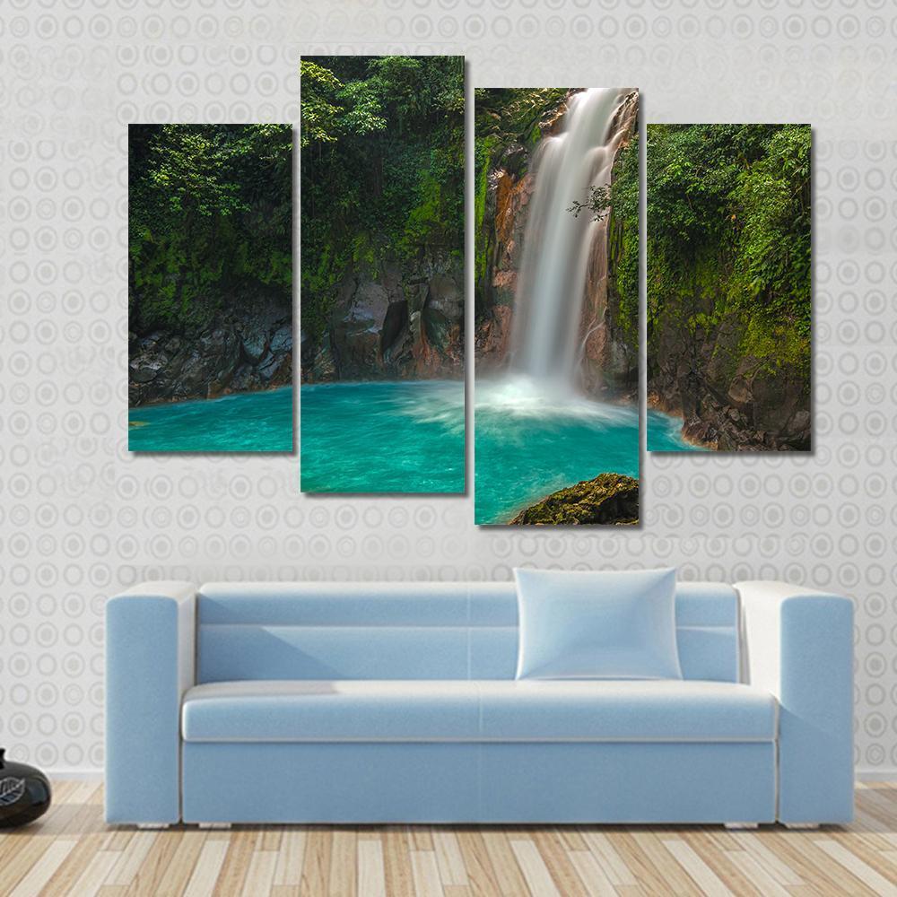 Rio Celeste Waterfall In Costa Rica Canvas Wall Art-4 Pop-Gallery Wrap-50" x 32"-Tiaracle