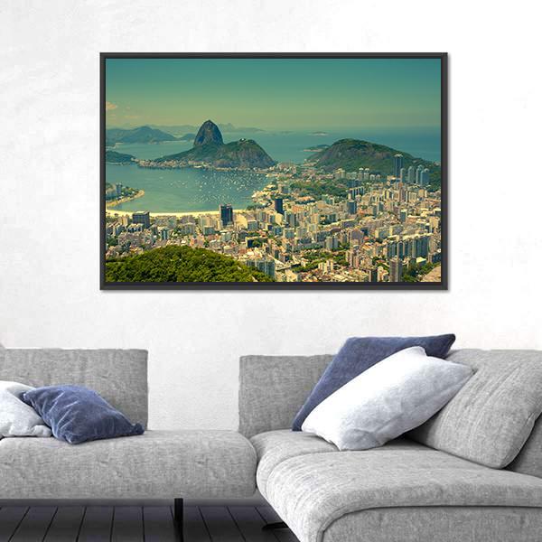 Rio De Janeiro And Sugarloaf Mountain Canvas Wall Art-3 Horizontal-Gallery Wrap-25" x 16"-Tiaracle