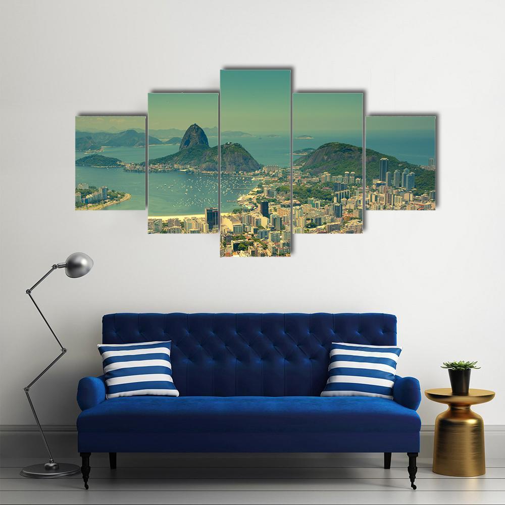 Rio De Janeiro And Sugarloaf Mountain Canvas Wall Art-5 Star-Gallery Wrap-62" x 32"-Tiaracle