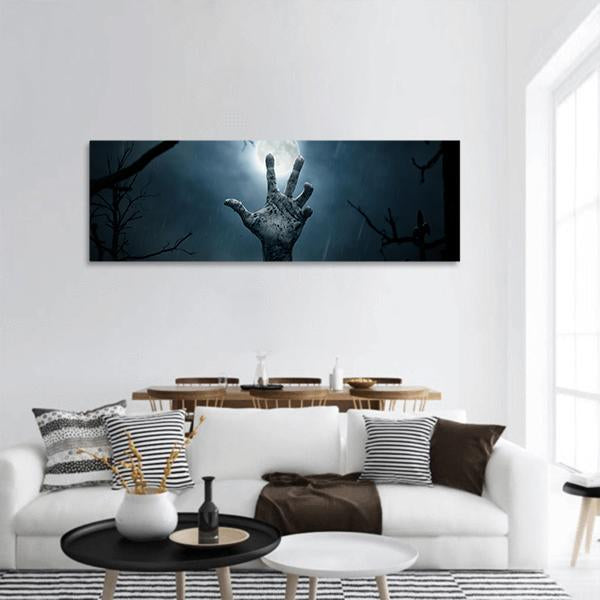 Rising Of Zombie Hand Panoramic Canvas Wall Art-1 Piece-36" x 12"-Tiaracle