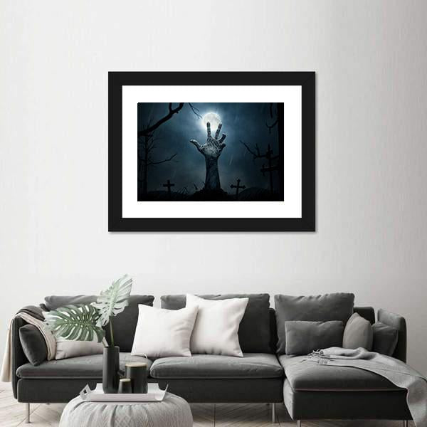 Rising Of Zombie Hand Panoramic Canvas Wall Art-1 Piece-36" x 12"-Tiaracle