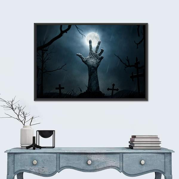 Rising Of Zombie Hand Panoramic Canvas Wall Art-1 Piece-36" x 12"-Tiaracle