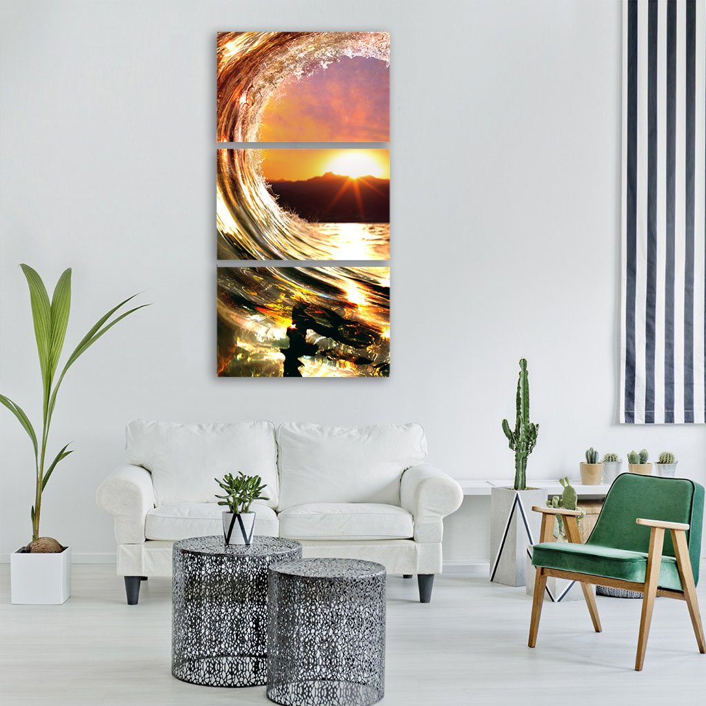 Rising Sun Ocean Wave Vertical Canvas Wall Art-3 Vertical-Gallery Wrap-12" x 25"-Tiaracle