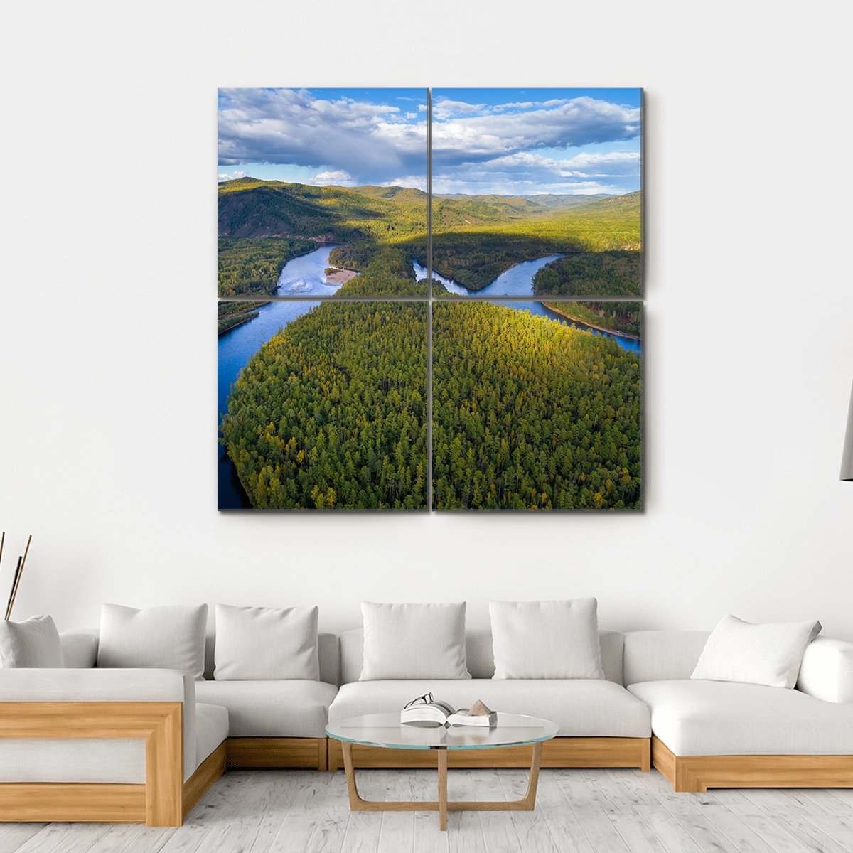 River And Forest Canvas Wall Art-4 Square-Gallery Wrap-17" x 17"-Tiaracle