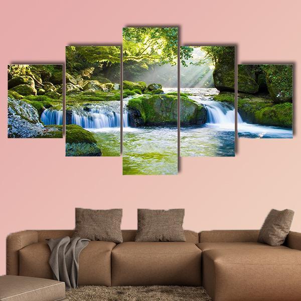 River And Shaft Beam Of Light Canvas Wall Art-5 Star-Gallery Wrap-62" x 32"-Tiaracle