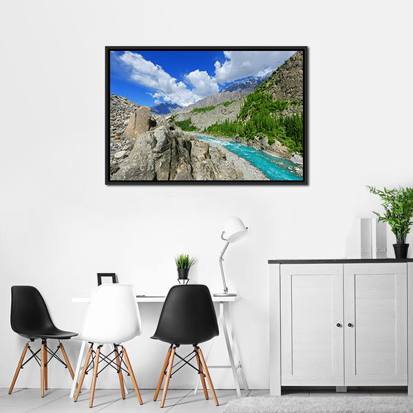 River At Hunza Valley Pakistan Canvas Wall Art-5 Horizontal-Gallery Wrap-22" x 12"-Tiaracle