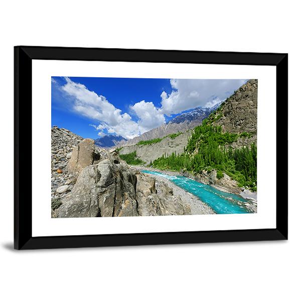 River At Hunza Valley Pakistan Canvas Wall Art-5 Horizontal-Gallery Wrap-22" x 12"-Tiaracle