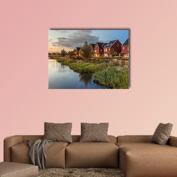 River Bank In Veenendaal City Canvas Wall Art-1 Piece-Gallery Wrap-48" x 32"-Tiaracle