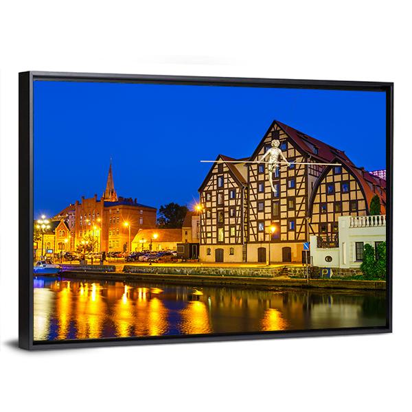 River Brda With Famous Granaries At Night Canvas Wall Art-3 Horizontal-Gallery Wrap-25" x 16"-Tiaracle