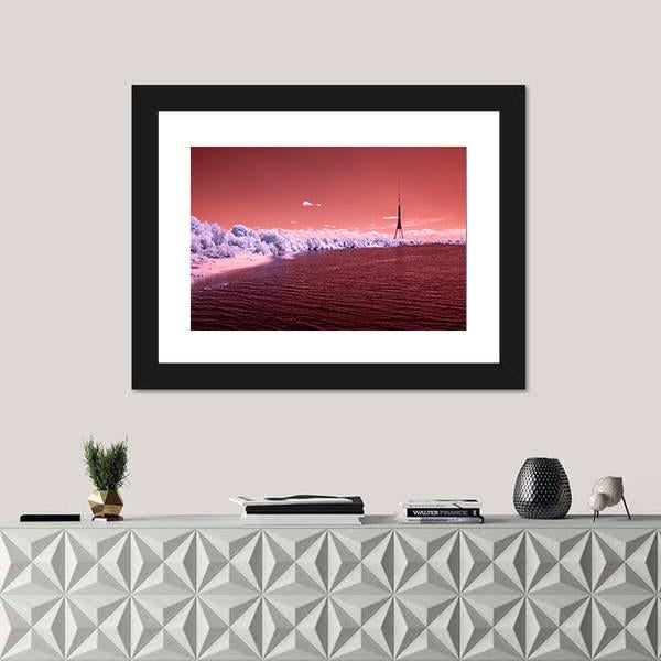 River Daugava In RIga With City Buildings Canvas Wall Art-1 Piece-Framed Print-20" x 16"-Tiaracle