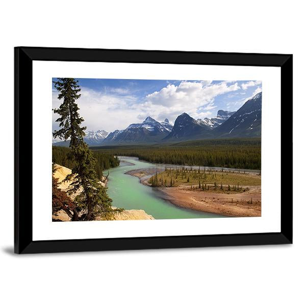River Flowing At Foot Of Canadian Rockies Canvas Wall Art-3 Horizontal-Gallery Wrap-25" x 16"-Tiaracle