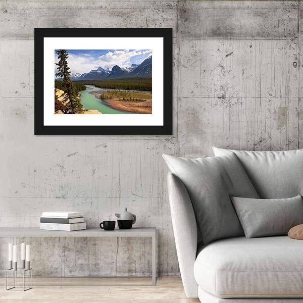 River Flowing At Foot Of Canadian Rockies Canvas Wall Art-3 Horizontal-Gallery Wrap-25" x 16"-Tiaracle