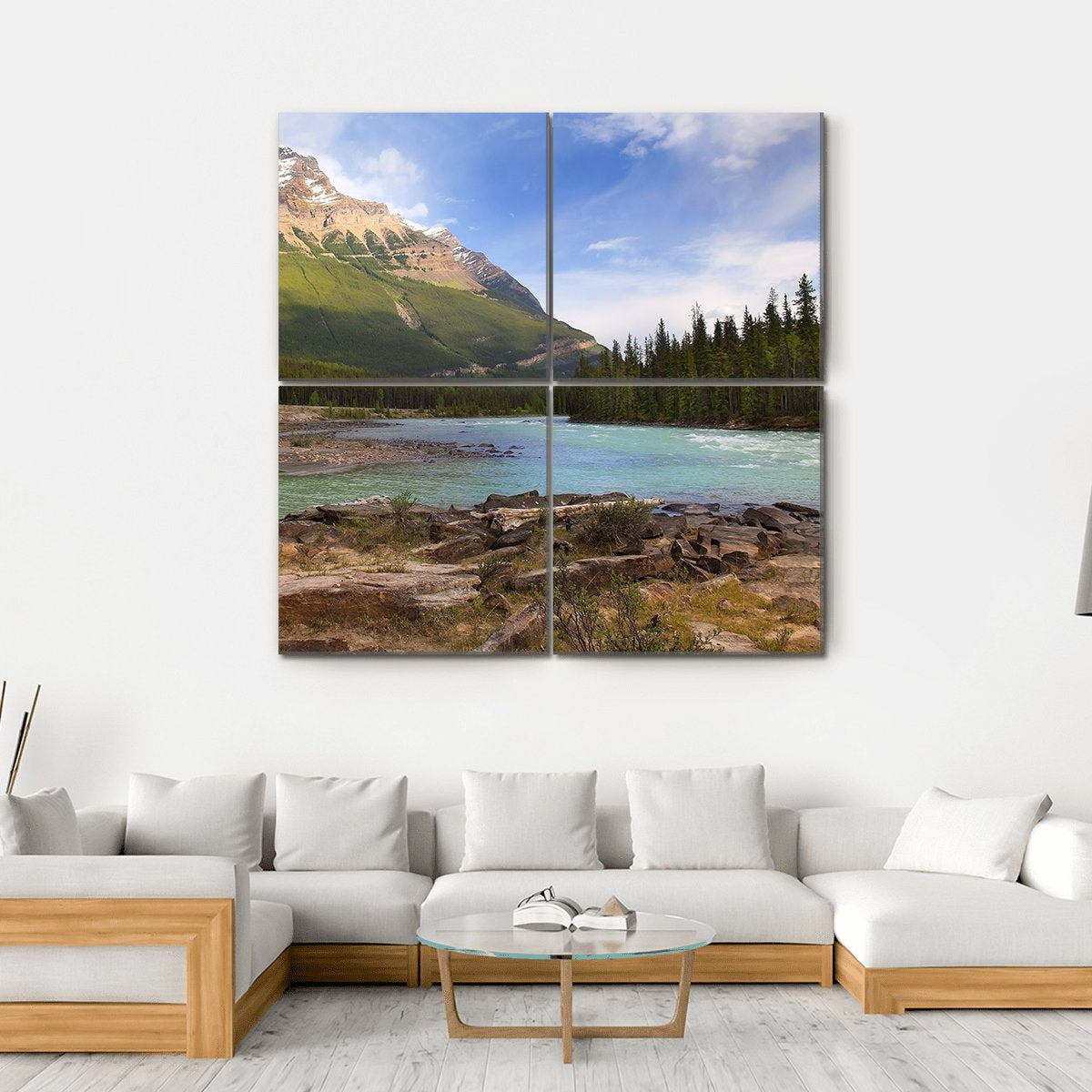 River Flowing In Canadian Rockies Canvas Wall Art-4 Square-Gallery Wrap-17" x 17"-Tiaracle
