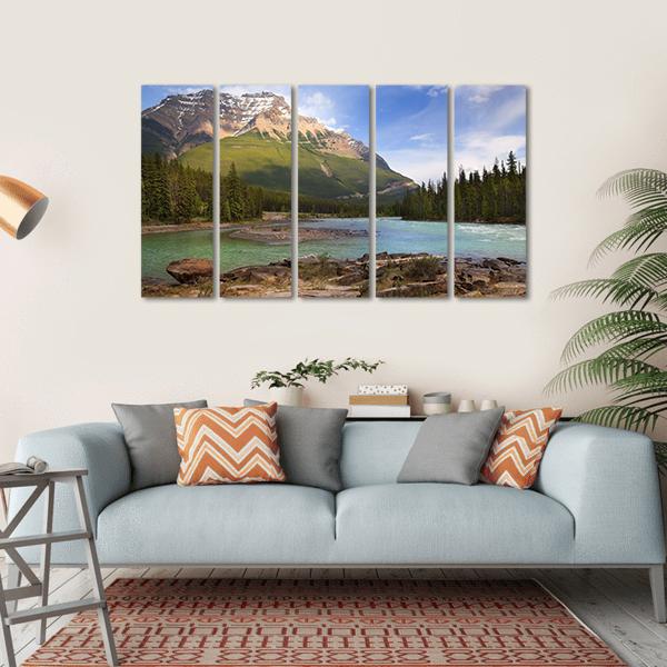 River Flowing In Canadian Rockies Canvas Wall Art-5 Horizontal-Gallery Wrap-22" x 12"-Tiaracle