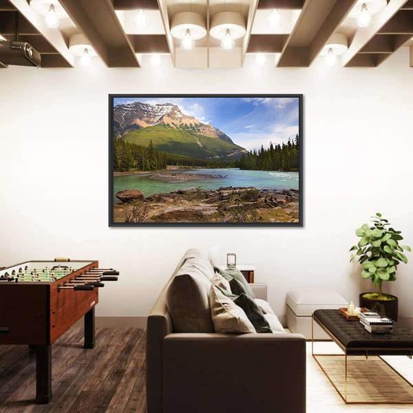 River Flowing In Canadian Rockies Canvas Wall Art-3 Horizontal-Gallery Wrap-25" x 16"-Tiaracle