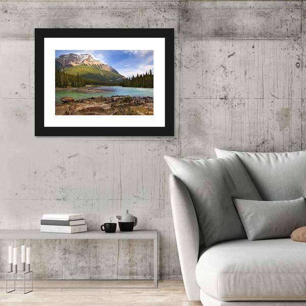 River Flowing In Canadian Rockies Canvas Wall Art-3 Horizontal-Gallery Wrap-25" x 16"-Tiaracle