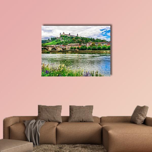 River Flows Near Wurzburg Town Germany Canvas Wall Art-1 Piece-Gallery Wrap-48" x 32"-Tiaracle