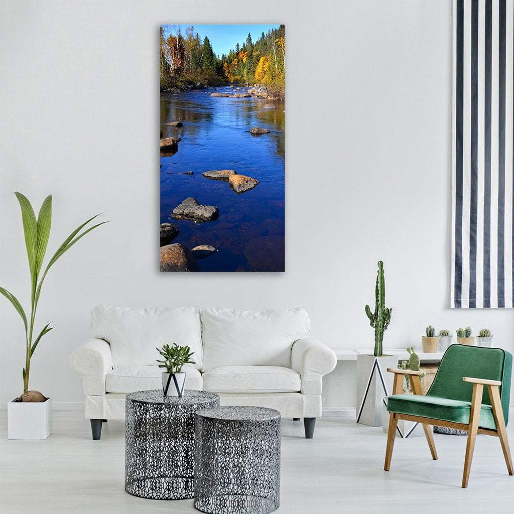River In Autumn Landscape Vertical Canvas Wall Art-1 Vertical-Gallery Wrap-12" x 24"-Tiaracle