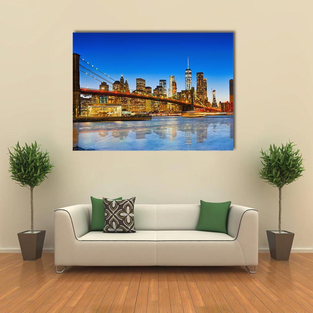 NY City From River Canvas Wall Art-1 Piece-Gallery Wrap-48" x 32"-Tiaracle