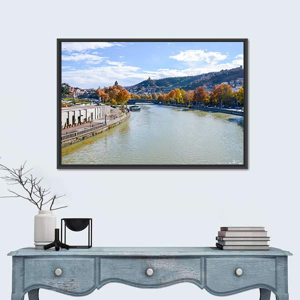 River In Tbilisi Canvas Wall Art-1 Piece-Floating Frame-24" x 16"-Tiaracle