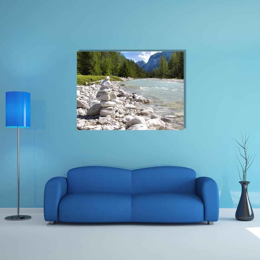 River Isar At Alps Mountains Canvas Wall Art-1 Piece-Gallery Wrap-36" x 24"-Tiaracle