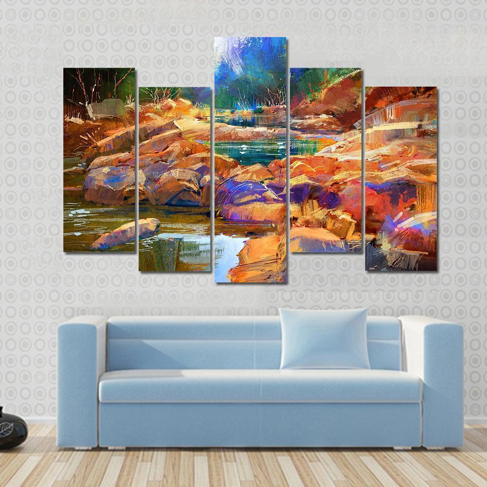 River Lines With Colorful Stones Canvas Wall Art-5 Pop-Gallery Wrap-47" x 32"-Tiaracle