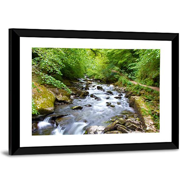 River Lyn Waters Meet Near Lynton Canvas Wall Art-3 Horizontal-Gallery Wrap-25" x 16"-Tiaracle