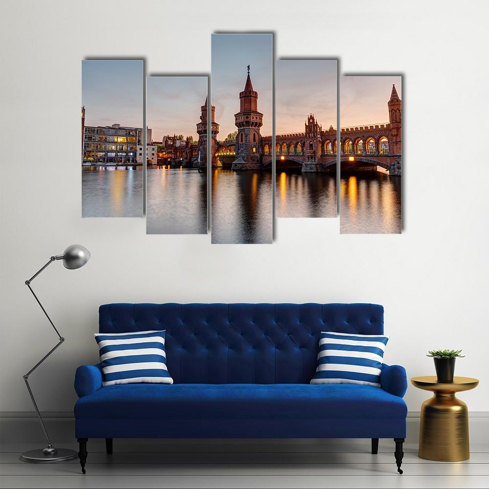 River Spree & Oberbaum Bridge Canvas Wall Art-5 Pop-Gallery Wrap-47" x 32"-Tiaracle