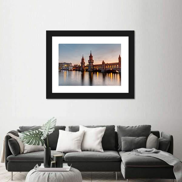River Spree & Oberbaum Bridge Canvas Wall Art-1 Piece-Framed Print-20" x 16"-Tiaracle