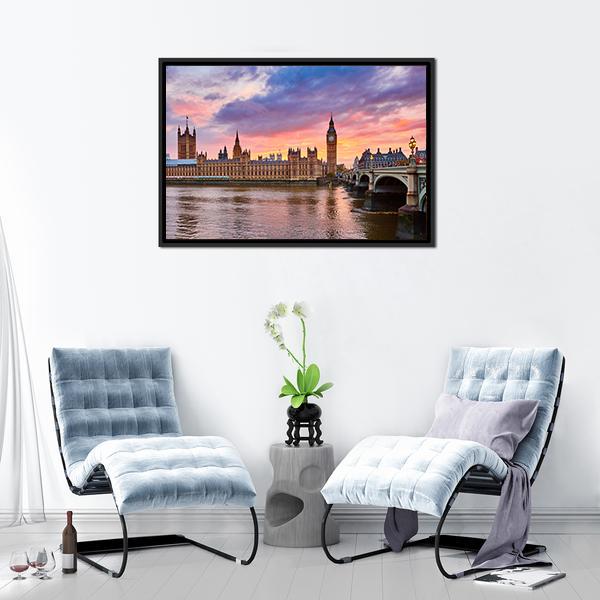 River Thames Canvas Wall Art-1 Piece-Floating Frame-24" x 16"-Tiaracle