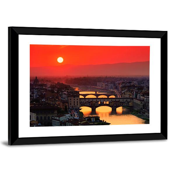 River With Florence Bridge Canvas Wall Art-3 Horizontal-Gallery Wrap-25" x 16"-Tiaracle