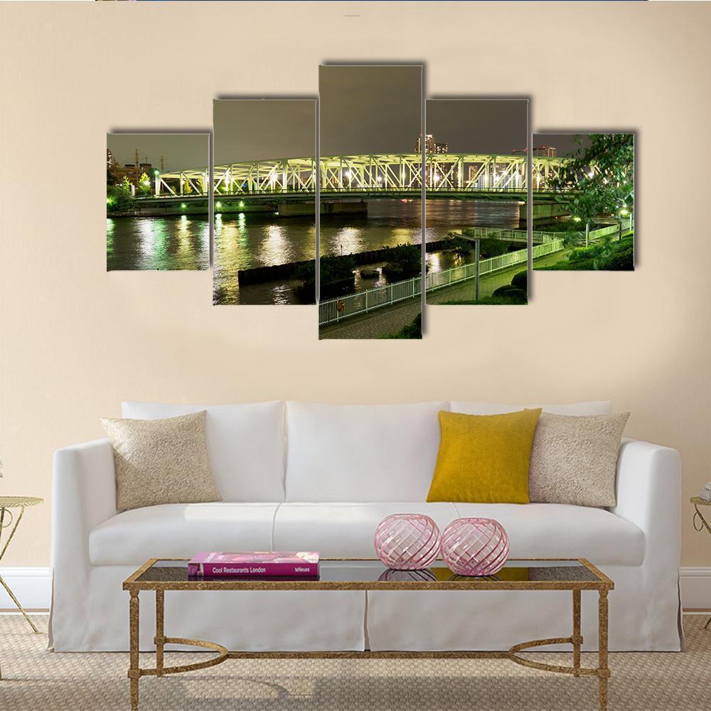 Riverside Promenade In Japan Canvas Wall Art-5 Pop-Gallery Wrap-47" x 32"-Tiaracle