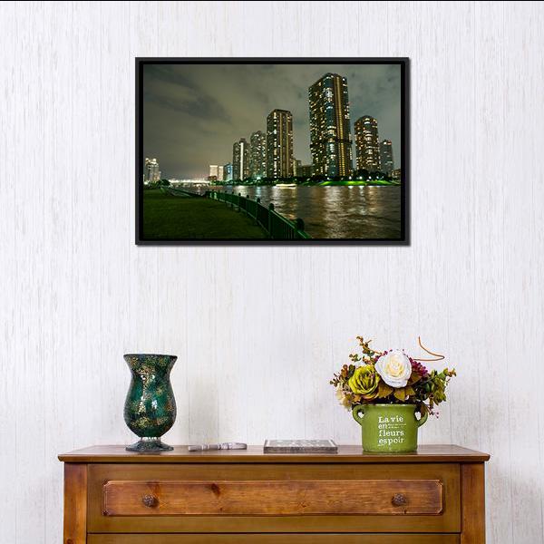 Riverside Promenade Japan Canvas Wall Art-1 Piece-Floating Frame-24" x 16"-Tiaracle