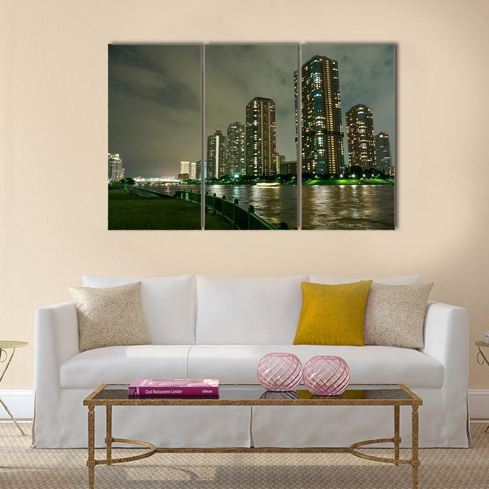 Riverside Promenade Japan Canvas Wall Art-3 Horizontal-Gallery Wrap-37" x 24"-Tiaracle