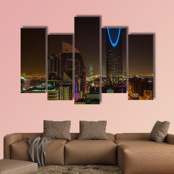 Riyadh At Night Canvas Wall Art-5 Pop-Gallery Wrap-47" x 32"-Tiaracle