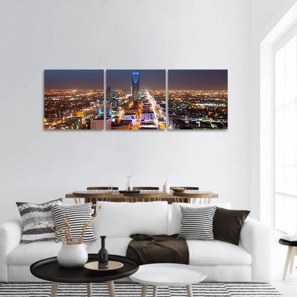 Riyadh Skyline At Night Panoramic Canvas Wall Art-3 Piece-25" x 08"-Tiaracle