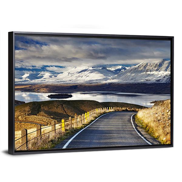 Road And Lake Tekapo Canvas Wall Art-3 Horizontal-Gallery Wrap-25" x 16"-Tiaracle