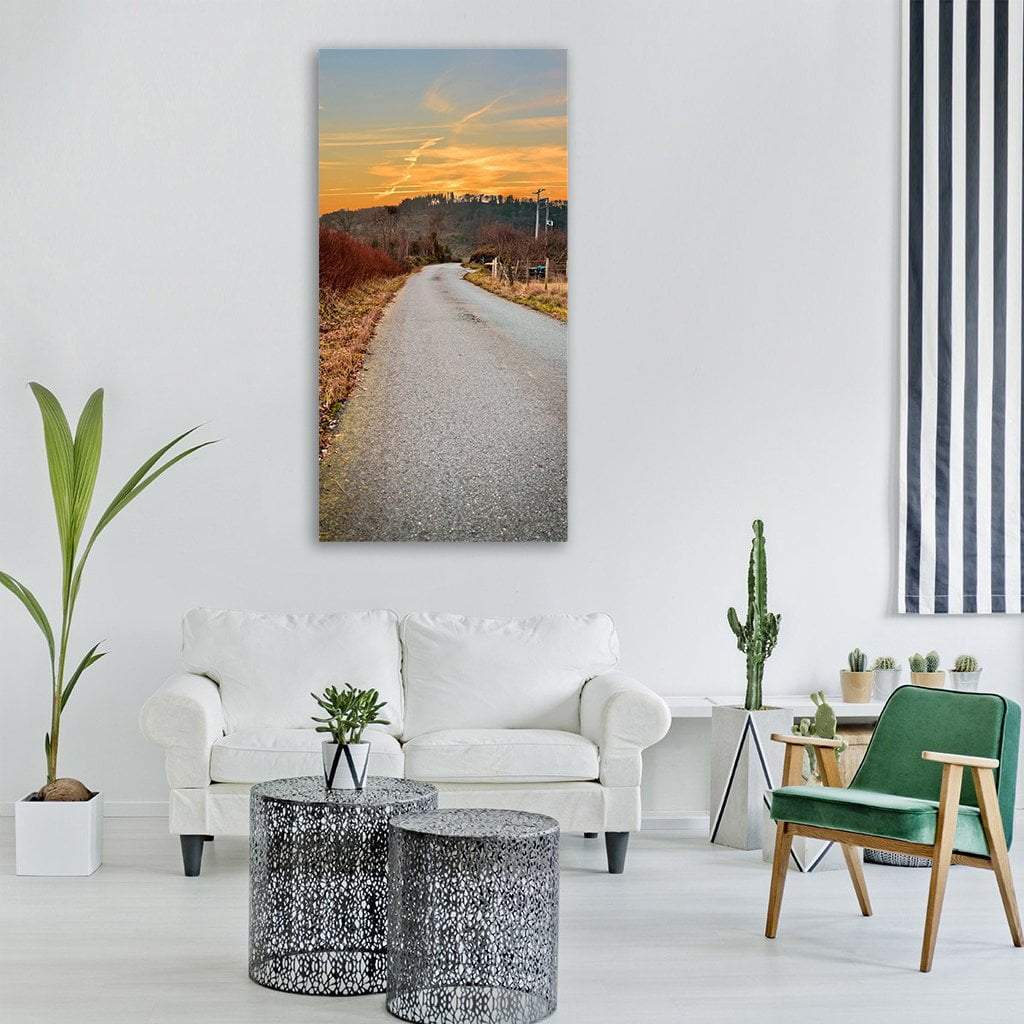 Road At Sunset In Autumn Fall Vertical Canvas Wall Art-1 Vertical-Gallery Wrap-12" x 24"-Tiaracle