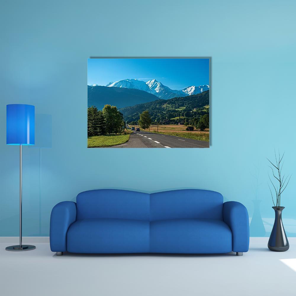 Road Between Fields Near The Mont Blanc Canvas Wall Art-1 Piece-Gallery Wrap-48" x 32"-Tiaracle