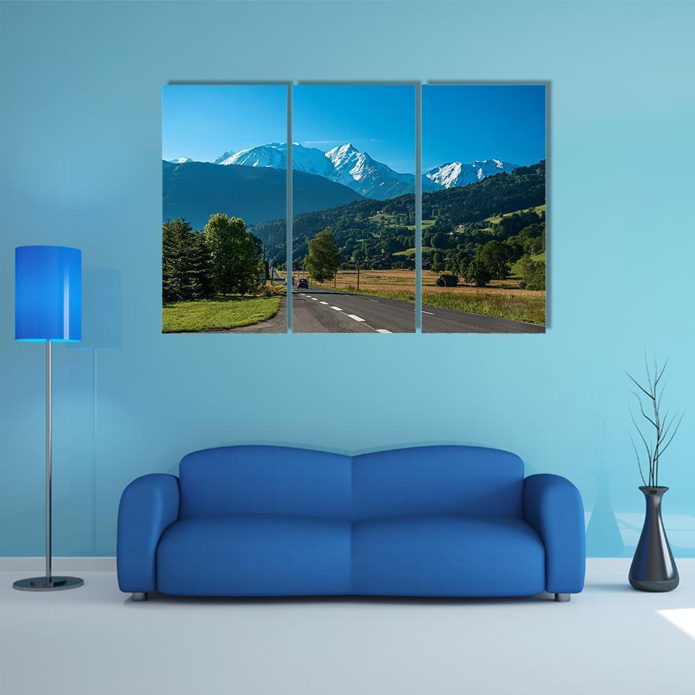 Road Between Fields Near The Mont Blanc Canvas Wall Art-3 Horizontal-Gallery Wrap-37" x 24"-Tiaracle