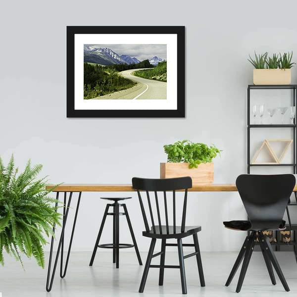 Road In Mountain Alaska Panoramic Canvas Wall Art-1 Piece-36" x 12"-Tiaracle