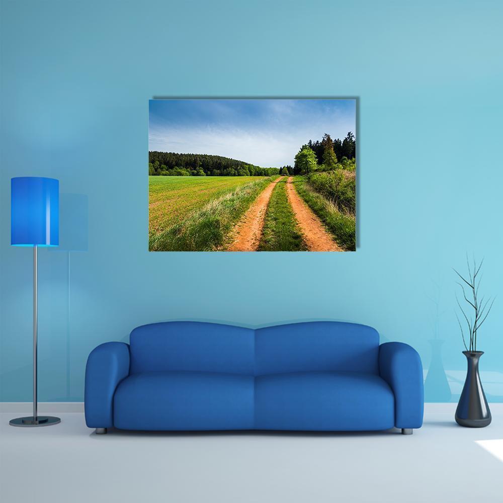 Road In Summer Field Canvas Wall Art-1 Piece-Gallery Wrap-48" x 32"-Tiaracle