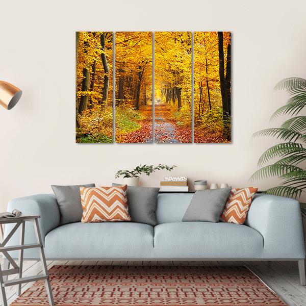 Road In The Autumn Forest Canvas Wall Art-4 Horizontal-Gallery Wrap-34" x 24"-Tiaracle