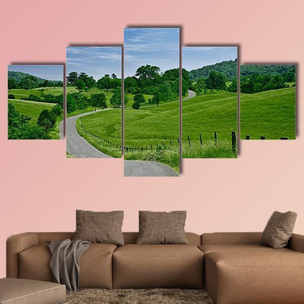 Road Leading To Blue Ridge Mountains Canvas Wall Art-5 Star-Gallery Wrap-62" x 32"-Tiaracle